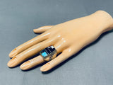 Heavy Chunky Men's Vintage Native American Navajo Turquoise Inlay Sterling Silver Ring-Nativo Arts