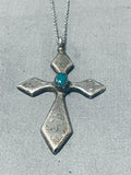Noteworthy Vintage Native American Zuni Royston Turquoise Sterling Silver Cross Necklace-Nativo Arts