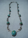 Astonishing Vintage Native American Navajo Damale Turquoise Sterling Silver Necklace Old-Nativo Arts