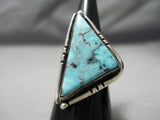 Striking Vintage Navajo Triangle Turquoise Sterling Silver Native American Ring-Nativo Arts
