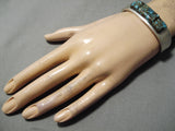 Statement Vintage Native American Navajo Cubed #8 Turquoise Sterling Silver Bracelet Old-Nativo Arts