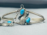 Beautiful Vintage Native American Navajo Turquoise Sterling Silve Rleaf Slave Bracelet-Nativo Arts