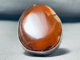 Monumental Native American Navajo Red Agate Sterling Silver Ring Signed Tom Willeto-Nativo Arts