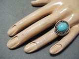 Big Domed Turquoise Vintage Native American Navajo Sterling Silver Ring Old-Nativo Arts