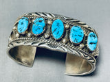 Fabulous Vintage Native American Navajo 5 Morenci Turquoise Sterling Silver Bracelet-Nativo Arts