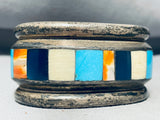 161 Grams Heavy Vintage Navajo Turquoise Inlay Sterling Silver Bracelet Old-Nativo Arts