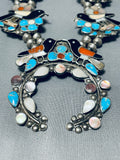 Authentic Inlay Vintage Native American Zuni Turquoise Sterling Silver Squash Blossom Necklace-Nativo Arts