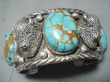 Native American Heavy 172 Gram Navajo Buffalo #8 Turquoise Sterling Silver Bracelet-Nativo Arts