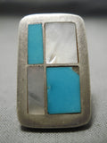 Striking Vintage Native American Navajo Sky Blue Turquoise Sterling Silver Ring-Nativo Arts
