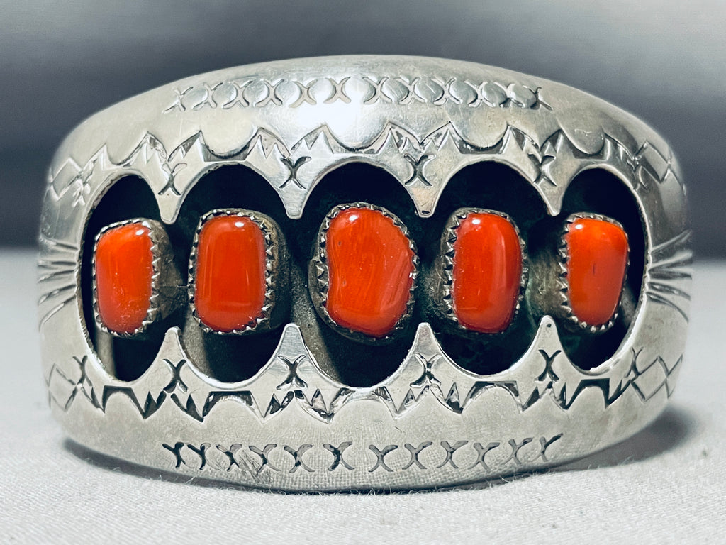 Vintage. Coral sterling cuff. Currently at 6.5 inches buy but has flex so can go up