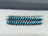 Important Early Vintage Native American Zuni Slanted Turquoise Sterling Silver Bracelet-Nativo Arts