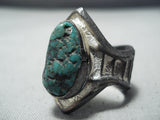 Heavy Modernistic Native American Navajo Green Turquoise Sterling Silver Ring-Nativo Arts