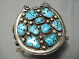 Important Vintage Native American Navajo Ancient Hands Sterling Silver Turquoise Naja Bracelet-Nativo Arts