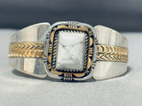 Important Vintage Native American Navajo White Buffalo Turquoise Gold Sterling Silver Bracelet-Nativo Arts
