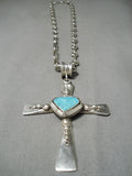Thick Heavy Sturdy Native American Navajo Sterling Silver Turquoise Cross Necklace-Nativo Arts
