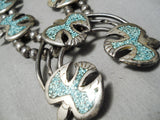 Intricate Vintage Native American Navajo Turquoise Sterling Silver Squash Blossom Necklace-Nativo Arts