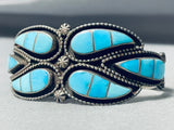 Native American One Of The Most Detailed Vintage Zuni Turquoise Inlay Sterling Silver Bracelet-Nativo Arts
