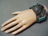 Heavy Buffalo 200 Grm Native American Buffalo Turquoise Sterling Silver Bracelet-Nativo Arts