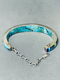 Internal Turquoise Inlay Vintage Southwestern Sterling Silver Bracelet-Nativo Arts