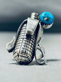 Outstanding Native American Navajo Kingman Turquoise Sterling Silver Corn Ring-Nativo Arts