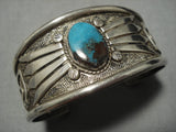 Important Vintage Native American Navajo Bisbee Turquoise Sterling Silver Bracelet Old-Nativo Arts