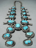 Women's Vintage Native American Navajo Blue Turquoise Sterling Silver Squash Blossom Necklace-Nativo Arts