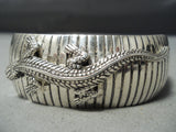 Detailed Lizard Vintage Native American Navajo Sterling Silver Channeled Bracelet Cuff-Nativo Arts