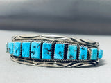 Important Hand Cut Squared Turquoise Vintage Native American Navajo Sterling Silver Bracelet-Nativo Arts