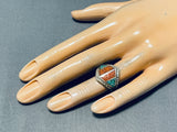Authentic Older Vintage Native American Navajo Turquoise Coral Sterling Silver Ring Old-Nativo Arts