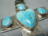 Beautiful Vintage Native American Navajo Turquoise Sterling Silver Cross Pendant Old-Nativo Arts