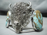Heavy San Felipe 8 Turquoise Sterling Silver Buffalo Bracelet-Nativo Arts