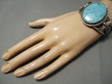 One Of The Best Vintage Native American Navajo Blue Diamond Turquoise Sterling Silver Bracelet-Nativo Arts