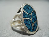 Intricate Vintage Native American Navajo Turquoise Inlay Sterling Silver Ring-Nativo Arts