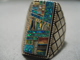 Breathtaking Vintage Native American Navajo Shell Inlay Opal Sterling Silver Ring-Nativo Arts