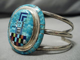 Stunning Vintage Native American Navajo Inlay Kachina Piaso Sterling Silver Bracelet-Nativo Arts