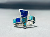 Important Ray Tracey Vintage Native American Navajo Turquoise Inlay Sterling Silver Ring-Nativo Arts