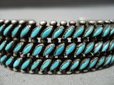 Museum Vintage Native American Zuni Slanted Turquoise Sterling Silver Bracelet Old-Nativo Arts
