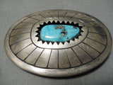 Spectacular Vintage Native American Navajo Old Kingman Turquoise Sterling Silver Buckle-Nativo Arts