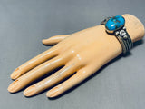 Stunning Native American Navajo Signed Turquoise Dome Sterling Silver Bracelet-Nativo Arts