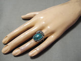 Marvelous Vintage Native American Navajo Blue Diamond Turquoise Sterling Silver Ring Old-Nativo Arts