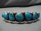Native American Very Unqiue Waving Design Vintage Navajo Blue Turquoise Sterling Silver Bracelet-Nativo Arts