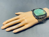 Heavy Vintage Native American Navajo Green Turquoise Sterling Silver Swirl Bracelet Old-Nativo Arts