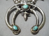 Vintage Native American Navajo Carico Lake Turquoise Sterling Silver Squash Blossom Necklace-Nativo Arts