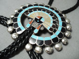 One Of The Biggest Ever Vintage Native American Zuni Turquoise Sterling Silver Bolo Tie-Nativo Arts