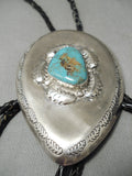 Huge Heavy Men's Vintage Native American Navajo Turquoise Sterling Silver Bolo Tie Old-Nativo Arts