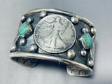 Native American Heavy Coin Navajo Turquoise Sterling Silver Bracelet Cuff-Nativo Arts
