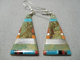 Native American Famous Inlay Santo Domingo Turquoise Sterling Silver Earrings-Nativo Arts