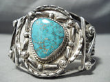 Opulent Vintage Native American Navajo Swirl Sterling Silver Turquoise Bracelet Old-Nativo Arts