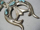 Opulent Vintage Native American Navajo Turquoise Sterling Silver Squash Blossom Necklace-Nativo Arts