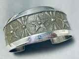 Stellar Native American Navajo Sterling Silver Stars Textured Heavy Bracelet-Nativo Arts